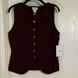 NWT Aimee Song Brown Button Up Sweater Vest Large